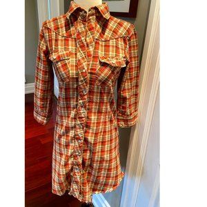 Fun & Flint Orange Plaid Mini Dress (XS)
